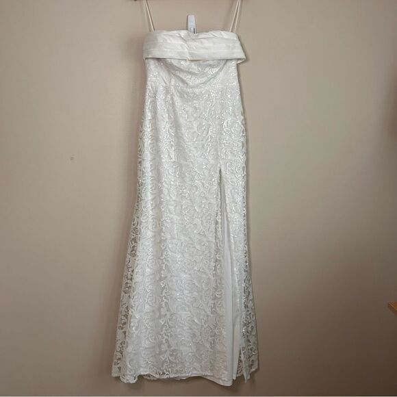 Selfie Leslie Delphina Strapless Bow Back Lace Dress in Ivory Size Large - Picture 4 of 11